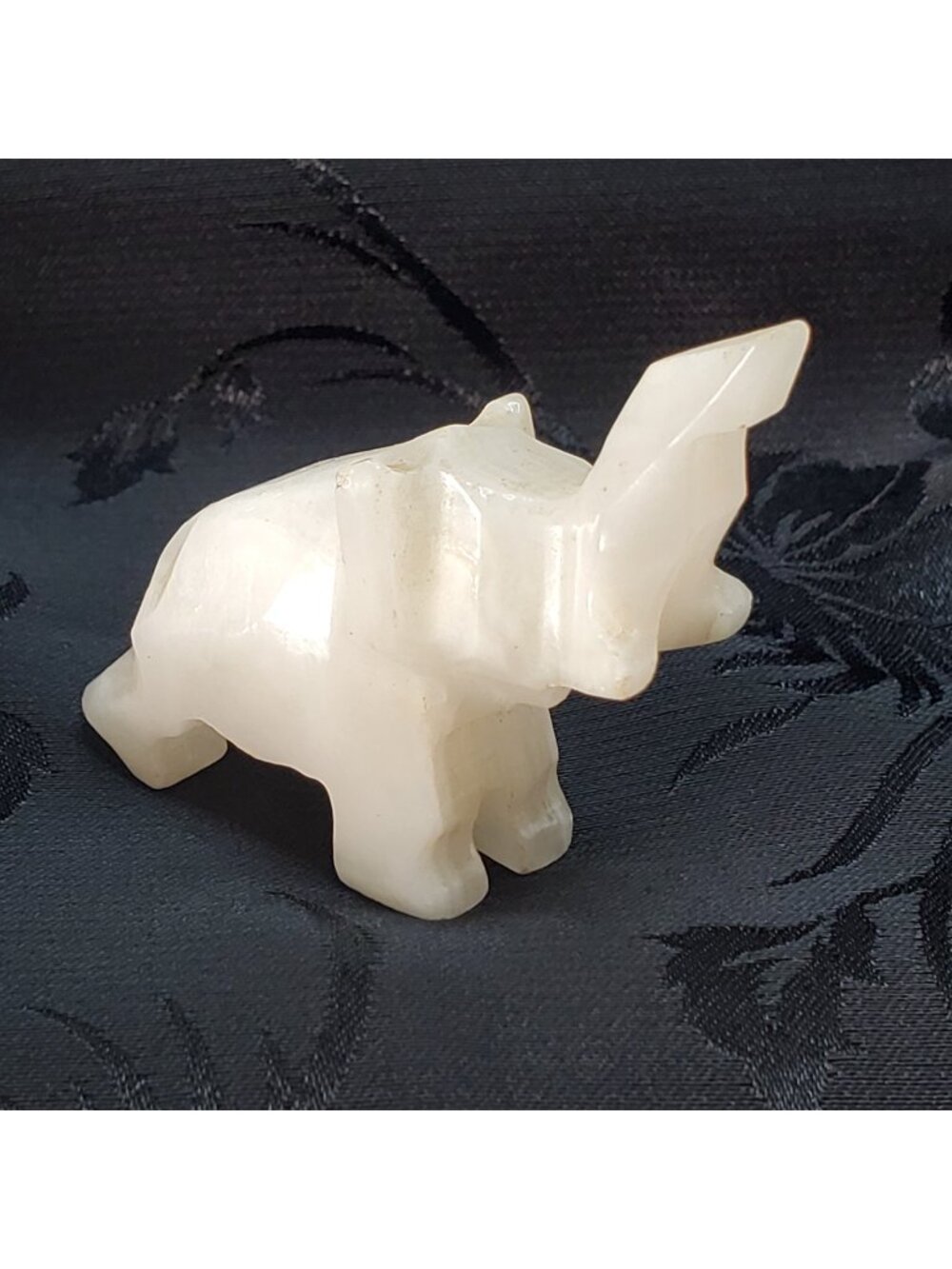 Hand-carved Elephant White Onyx 2" Small Vintage Mini Polished Stone Handcrafted